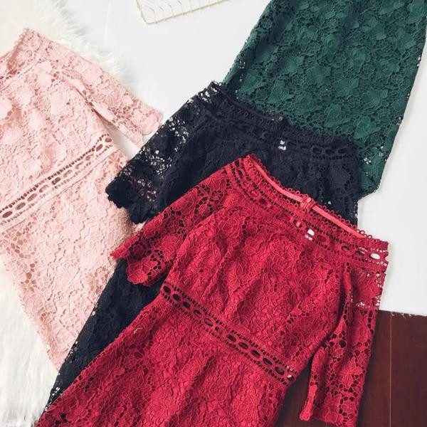 Rochie de dama eleganta din dantela cu maneci 3/4 in mai multe culori