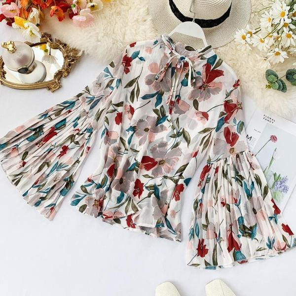 Új modell virágmintás, széles ujjú női ing több színben