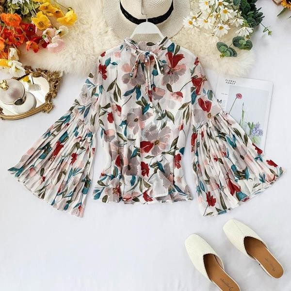 Új modell virágmintás, széles ujjú női ing több színben
