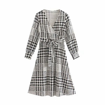 Rochie de dama cu decolteu in V si cravate in talie - doua culori