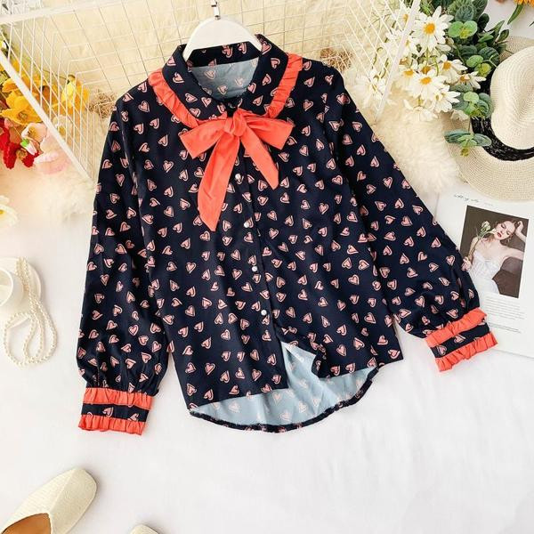 Cămașă de damă cu panglică și inimioare în mai multe culori