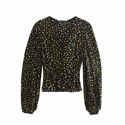 Női hosszú ujjú ing és gombok fekete színben mintával