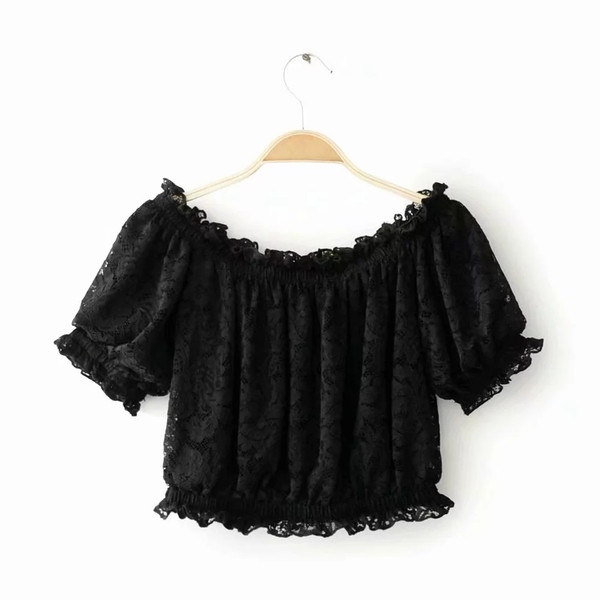 Női csipkeblúz - rövid modell fekete színben