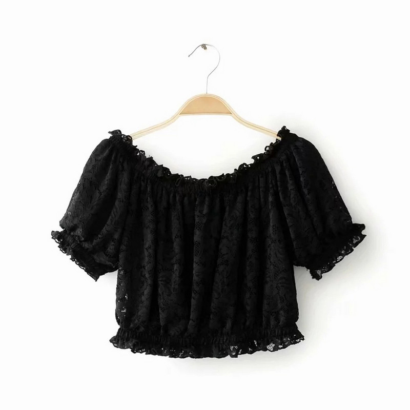 Női csipkeblúz - rövid modell fekete színben