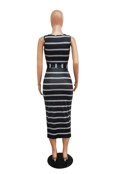 Rochie casual de dama cu decolteu O in alb si negru