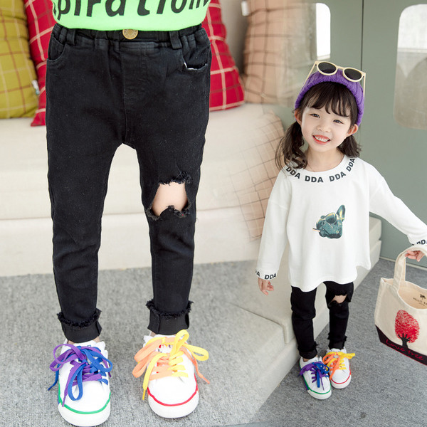 Blugi copii pentru fete in negru cu buzunare