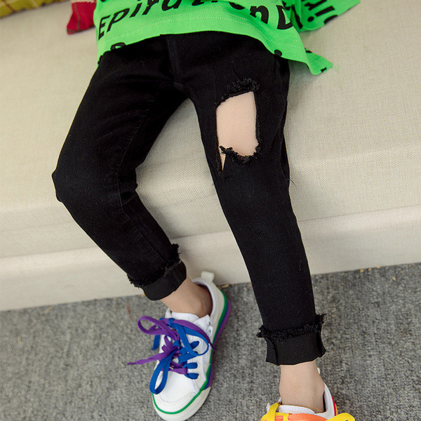 Blugi copii pentru fete in negru cu buzunare