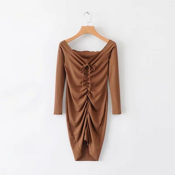 Rochie de dama cu umerii goi in negru si maro