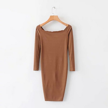 Rochie de dama cu umerii goi in negru si maro