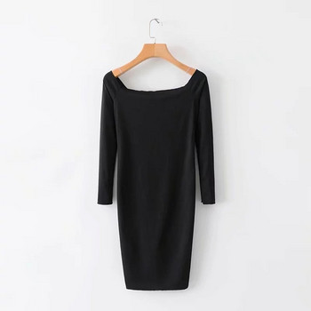 Rochie de dama cu umerii goi in negru si maro