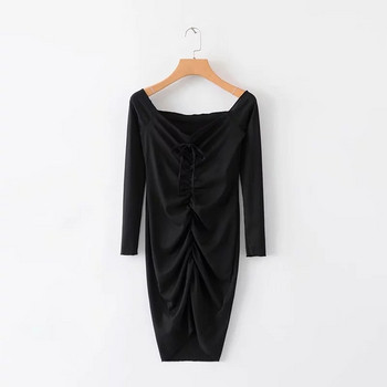 Rochie de dama cu umerii goi in negru si maro