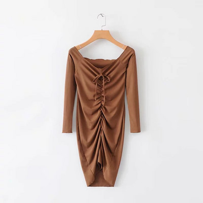 Rochie de dama cu umerii goi in negru si maro