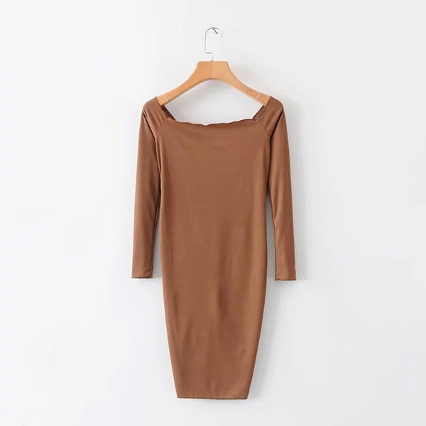 Rochie de dama cu umerii goi in negru si maro