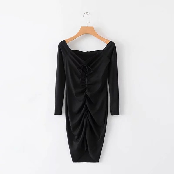 Rochie de dama cu umerii goi in negru si maro