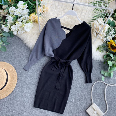 Rochie casual de dama realizata din tricotat subtire cu curea in mai multe culori