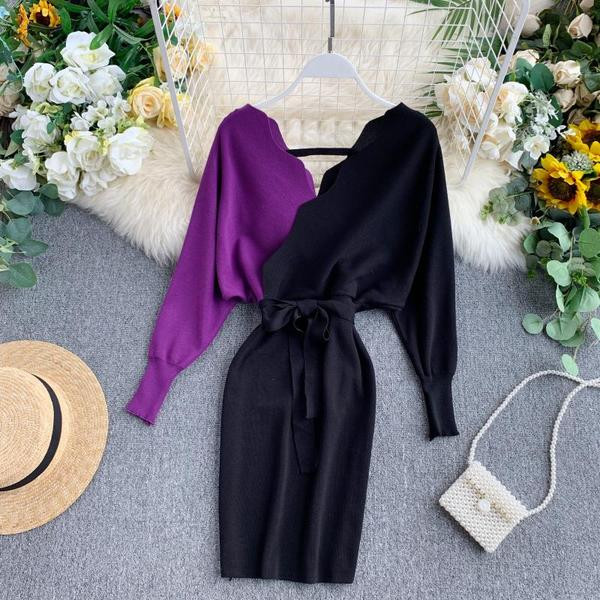 Rochie casual de dama realizata din tricotat subtire cu curea in mai multe culori