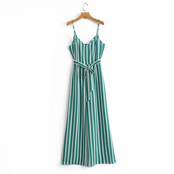 Női csíkos ruha vékony pántokkal - hosszú modell