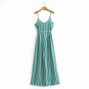 Női csíkos ruha vékony pántokkal - hosszú modell