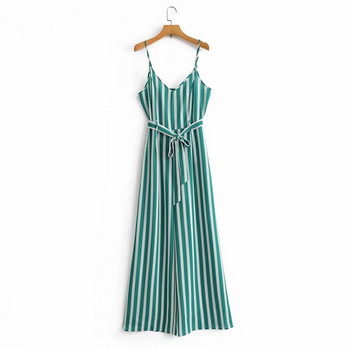 Női csíkos ruha vékony pántokkal - hosszú modell