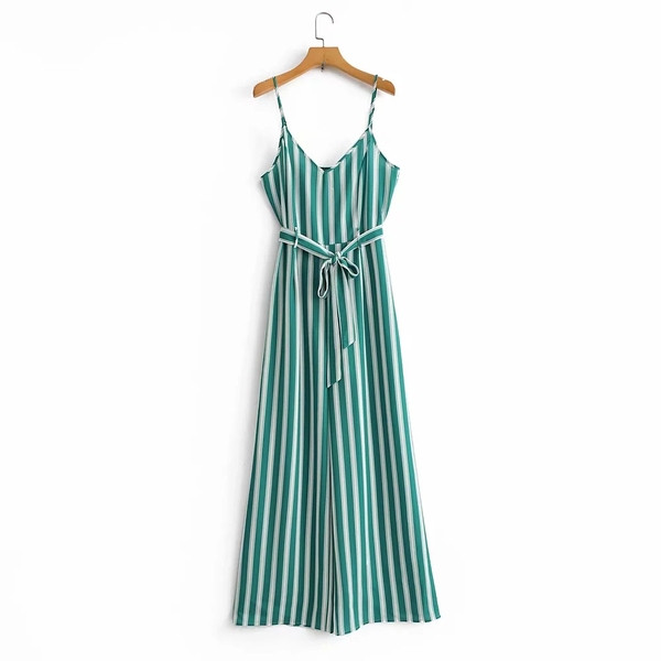 Női csíkos ruha vékony pántokkal - hosszú modell