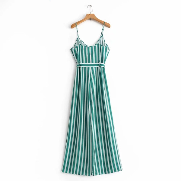 Női csíkos ruha vékony pántokkal - hosszú modell