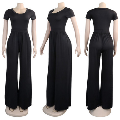 Salopetă casual de damă, cu decolteu O, în negru și portocaliu