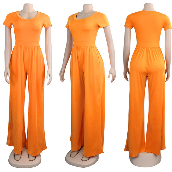 Salopetă casual de damă, cu decolteu O, în negru și portocaliu