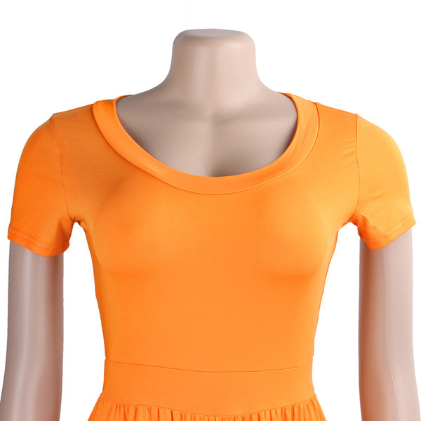 Salopetă casual de damă, cu decolteu O, în negru și portocaliu