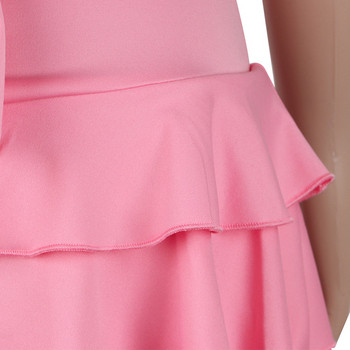 Rochie scurtă casual de damă, cu decolteu adânc, în negru și roz