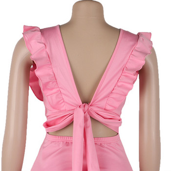 Rochie scurtă casual de damă, cu decolteu adânc, în negru și roz