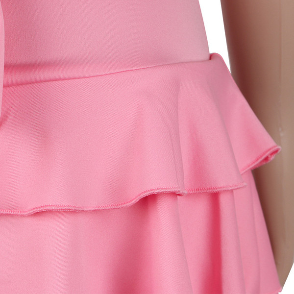 Rochie scurtă casual de damă, cu decolteu adânc, în negru și roz