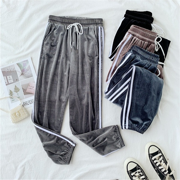 Női sport-alkalmi bársony nadrág szegéllyel több színben