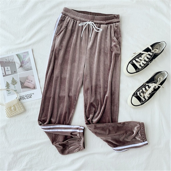 Női sport-alkalmi bársony nadrág szegéllyel több színben