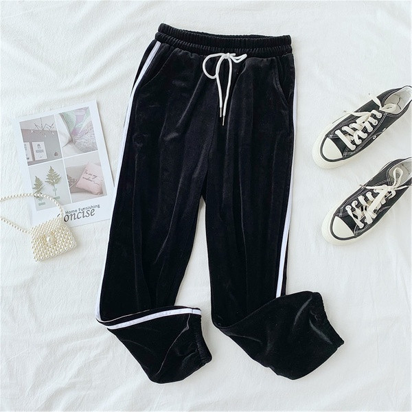 Női sport-alkalmi bársony nadrág szegéllyel több színben