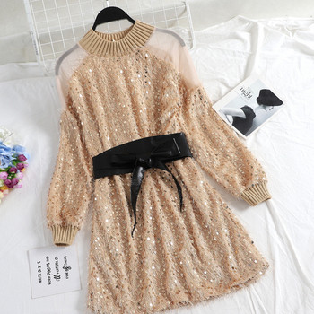 Őszi női ruha átlátszó váll és flitterekkel több színben