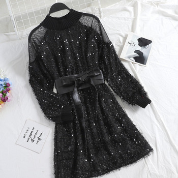 Őszi női ruha átlátszó váll és flitterekkel több színben