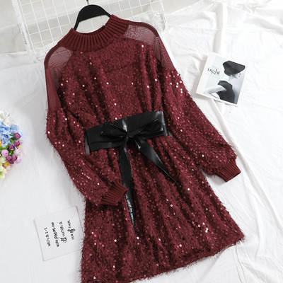 Őszi női ruha átlátszó váll és flitterekkel több színben