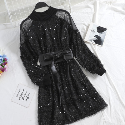 Őszi női ruha átlátszó váll és flitterekkel több színben