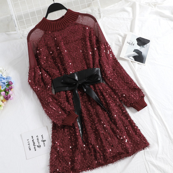 Őszi női ruha átlátszó váll és flitterekkel több színben