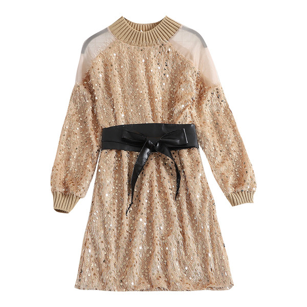 Őszi női ruha átlátszó váll és flitterekkel több színben