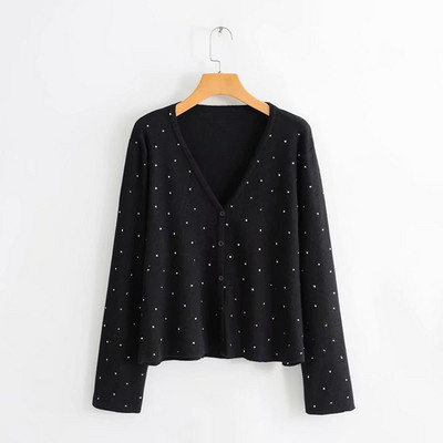 Cardigan scurt dama cu nasturi si maneci lungi - model larg