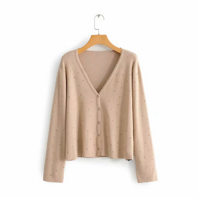 Cardigan scurt dama cu nasturi si maneci lungi - model larg