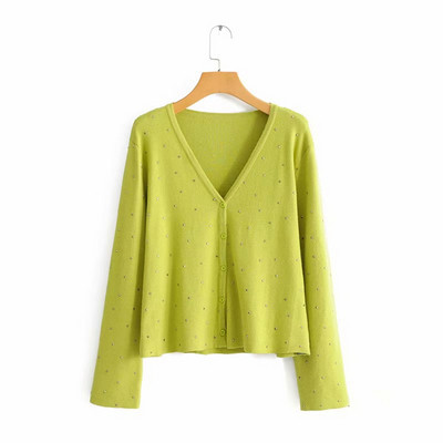 Cardigan scurt dama cu nasturi si maneci lungi - model larg