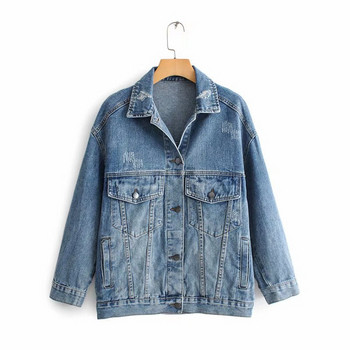 Jacheta de dama denim de culoare albastra - model lat