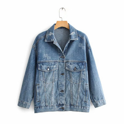 Jacheta de dama denim de culoare albastra - model lat