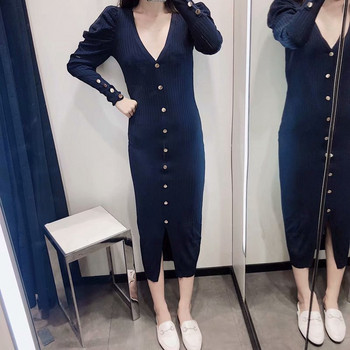 Modern hosszú ruha gombokkal és hosszú ujjú