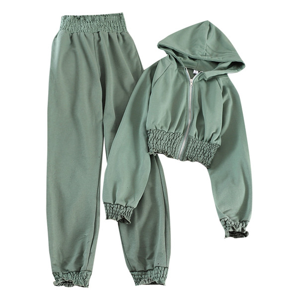 Set de damă sport-casual din două părți în verde și negru