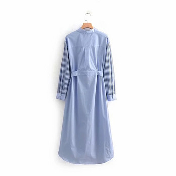 Rochie de dama cu maneci lungi si curea in talie de culoare albastra