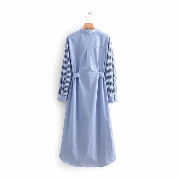 Rochie de dama cu maneci lungi si curea in talie de culoare albastra