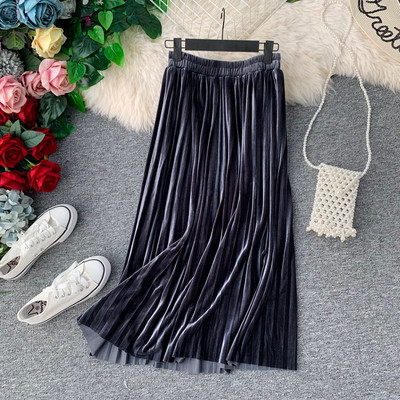 Fusta de dama din catifea plisata cu talie inalta